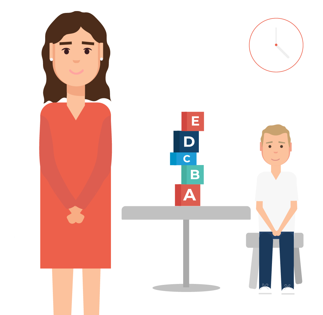 Illustration of a woman in a speech language pathology session with a young boy