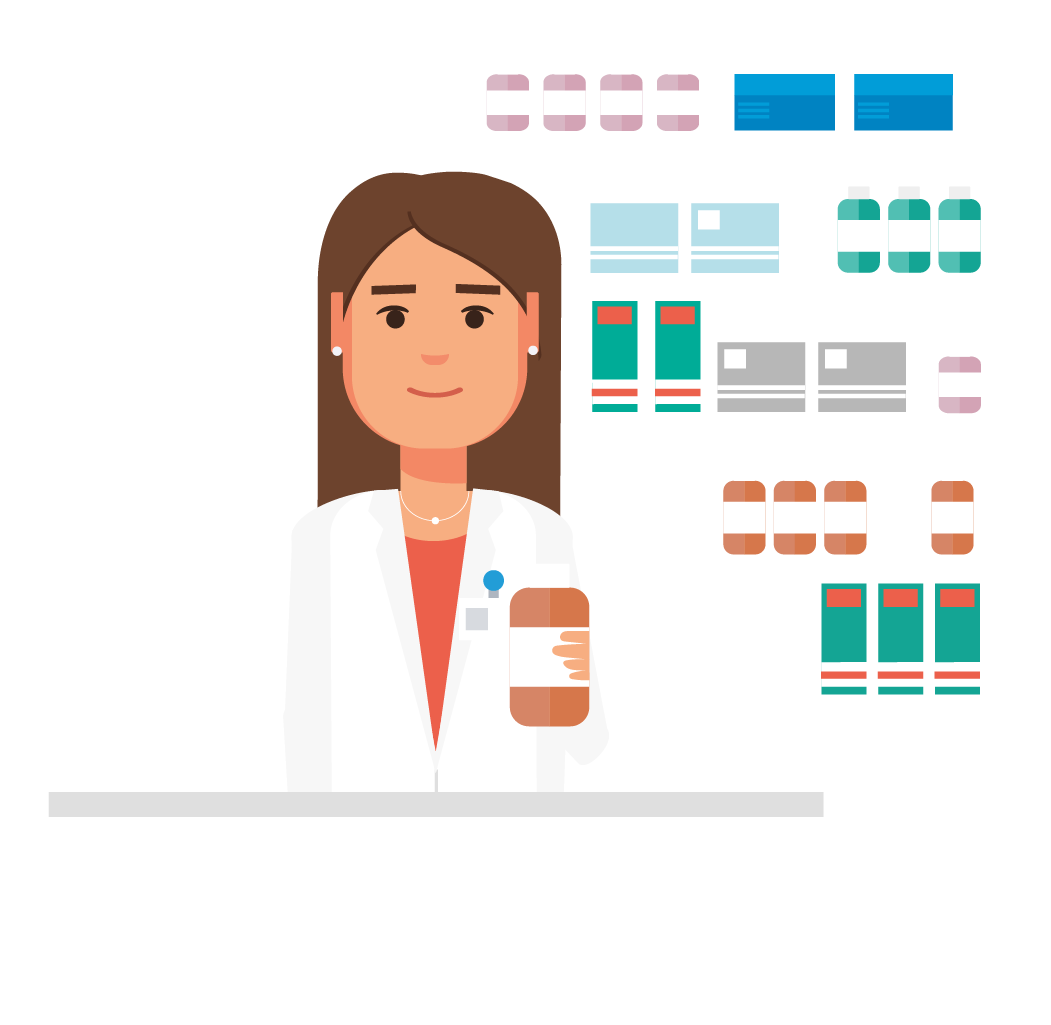 Illustration of a female pharmacist in a pharmacy
