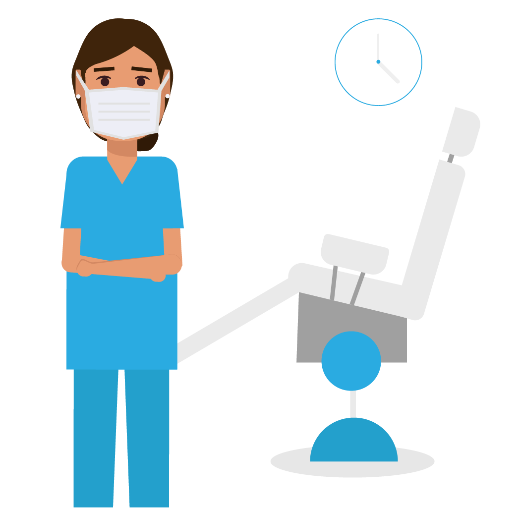 illustration of a dental hygienist in front of a dental chair
