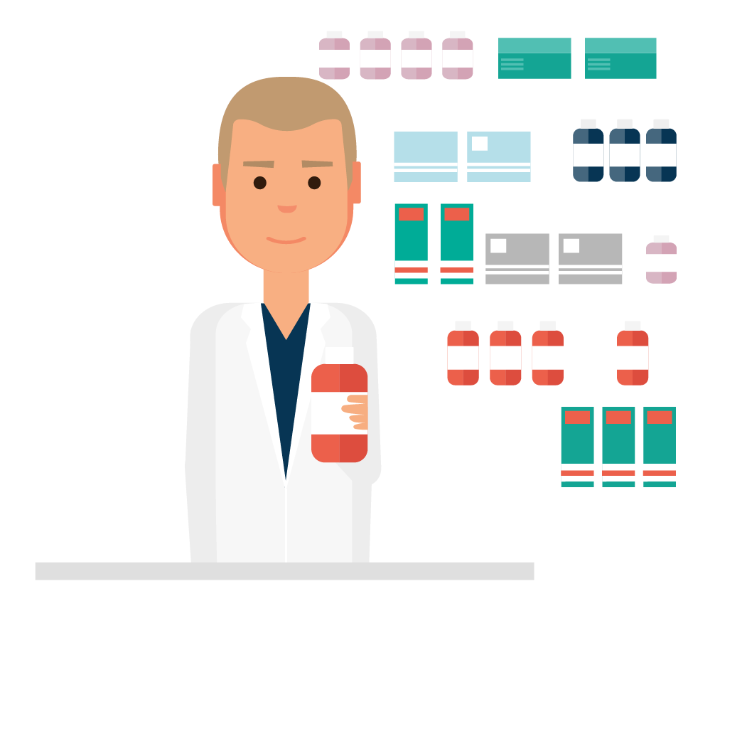 Illustration of a male pharmacist in a pharmacy
