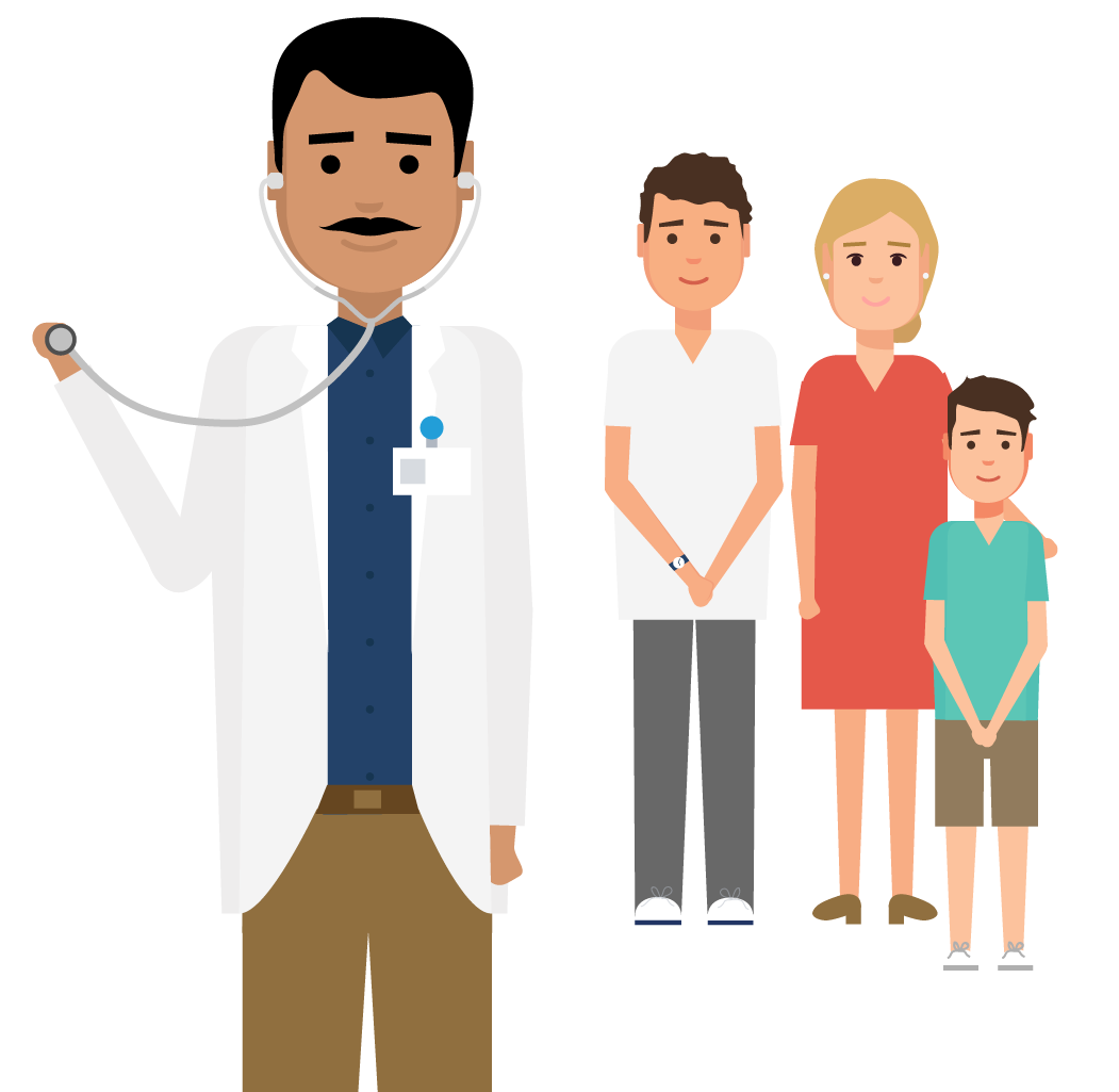 illustration of a family medicine practitioner next to a family