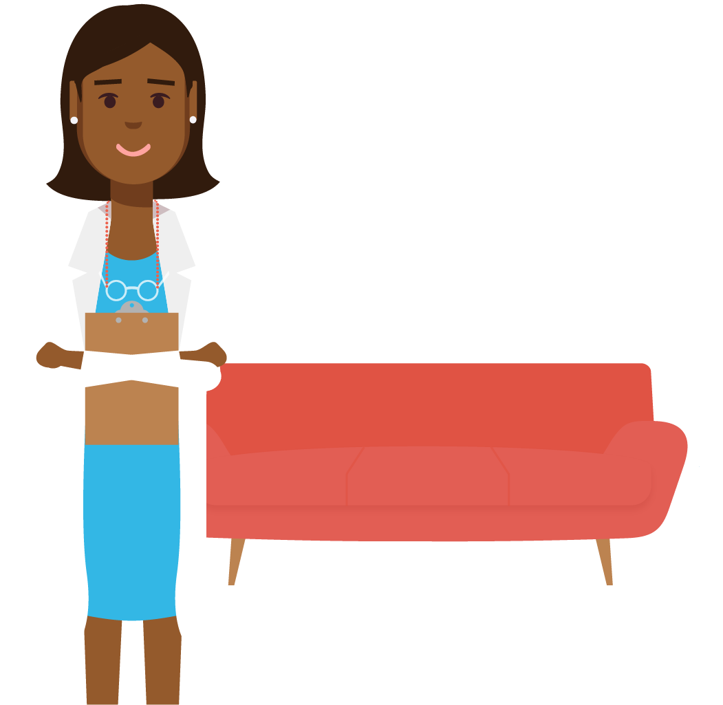 Illustration of a female psychiatrist next to a couch