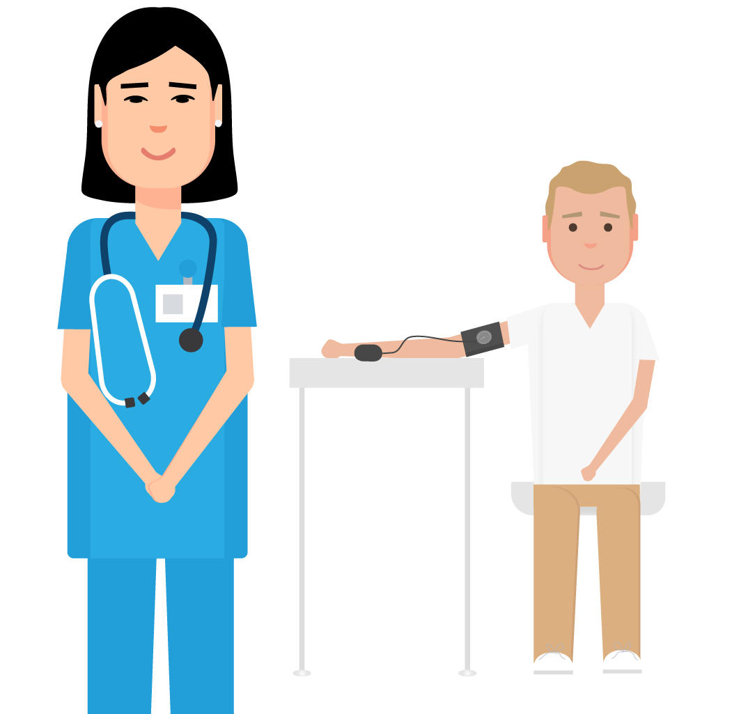 Illustration of a female PA with a male patient whose arm is injured