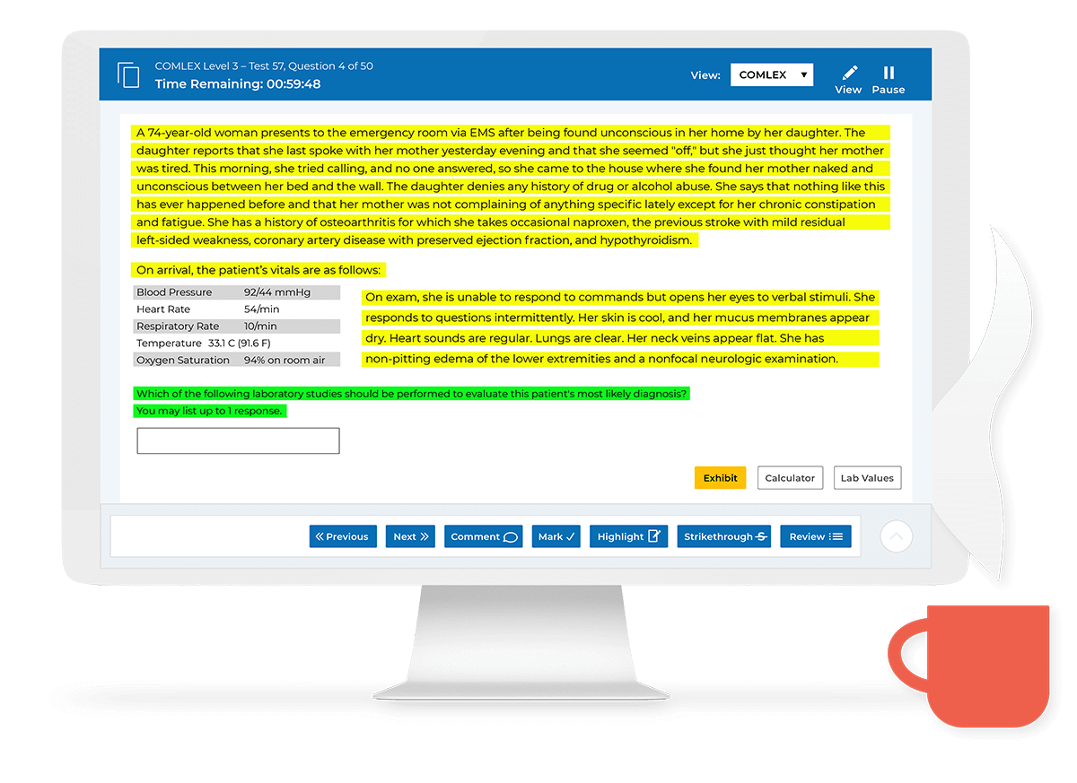 comlex level 3 practice question with highlights