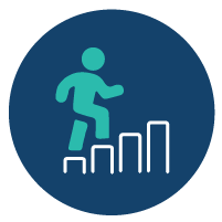 Icon of a teal man walking up a bar chart