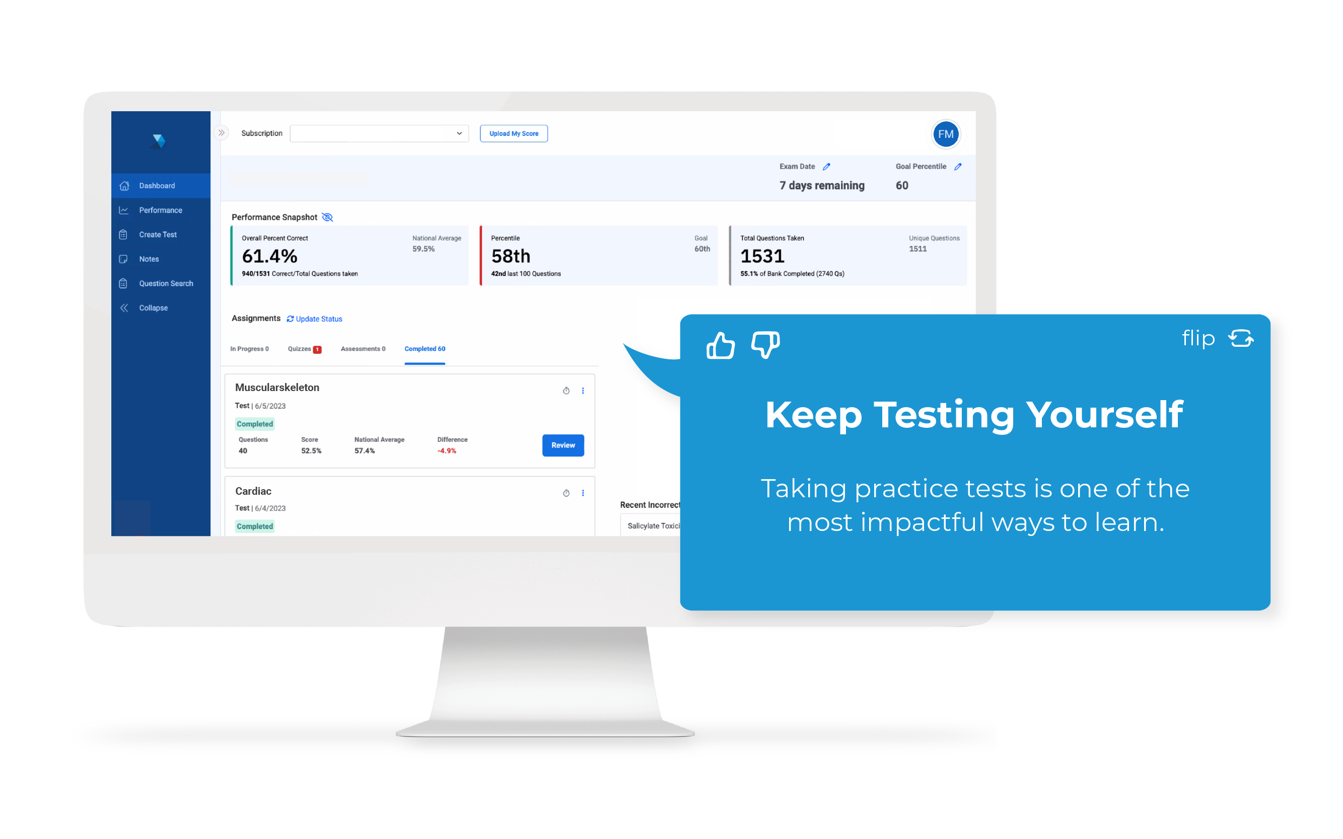 Computer featuring TrueLearn's learner dashboard with a SmartTip