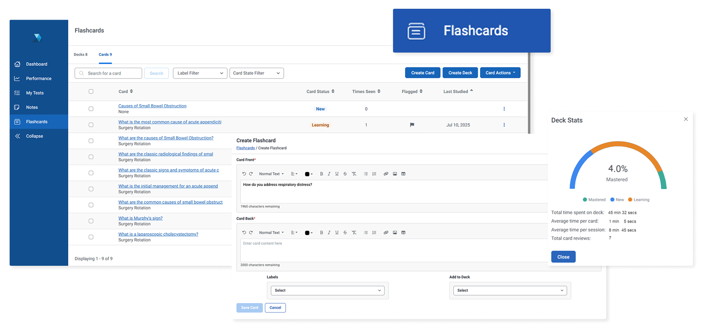 Illustration showing elements of Flashcard functionality within TL platform