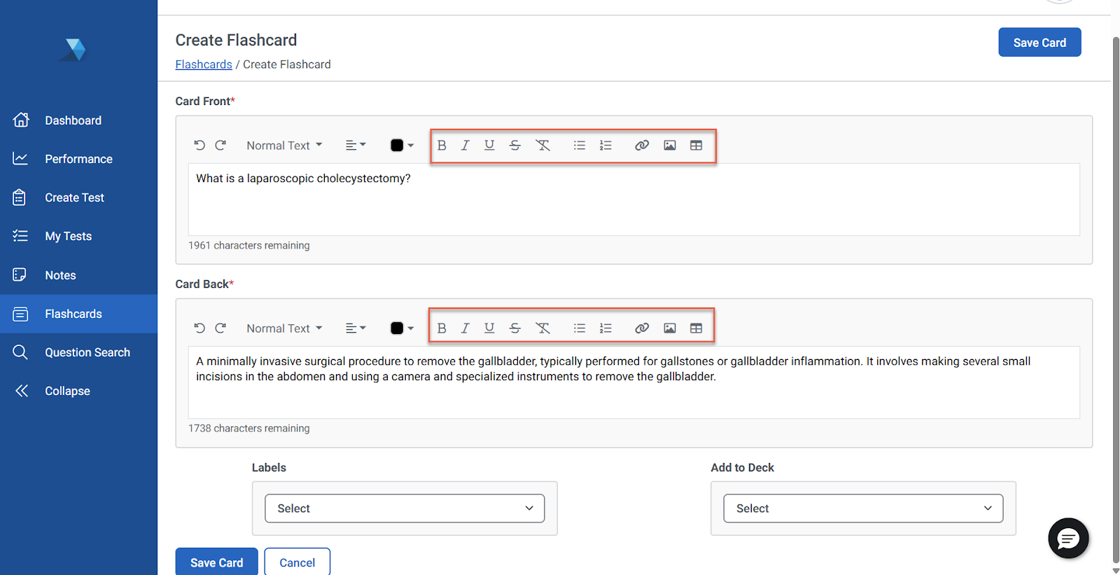 creating a flashcard