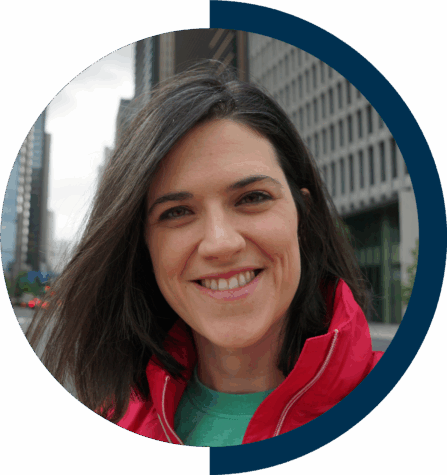 Headshot with blue circle of Dr. Althea Need Kaminske