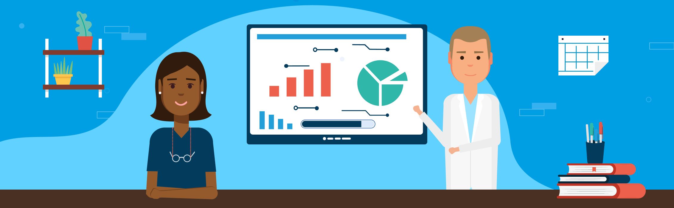 Image of learner with on screen chart in classroom setting