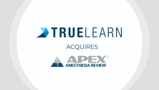White circular graphic with the TrueLearn logo, the word 'ACQUIRES,' and the APEX Anesthesia Review logo below it."