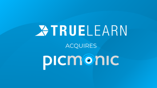Blue graphic with the TrueLearn logo, the word 'ACQUIRES,' and the Picmonic logo below it.